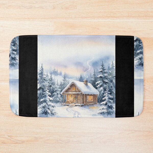Item preview, Cozy Winter Cabin In Snow Watercolor Painting designed and sold by bvdesignart.