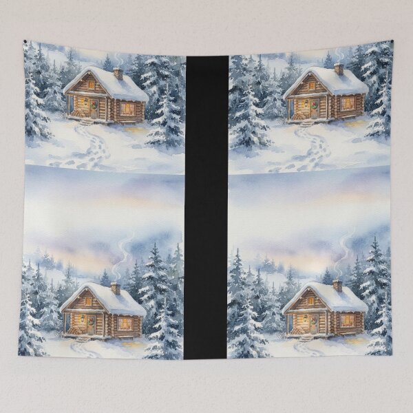 Item preview, Cozy Winter Cabin In Snow Watercolor Painting designed and sold by bvdesignart.