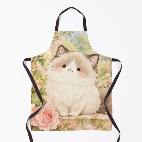 Item preview, Ragdoll Cat Among Pink and Cream Roses in a Cottage Garden designed and sold by AshiraCreations.