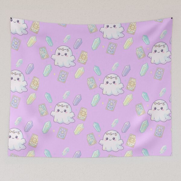 Item preview, Cute Pastel Ghost With Tarot And Crystals designed and sold by Artistprinter.