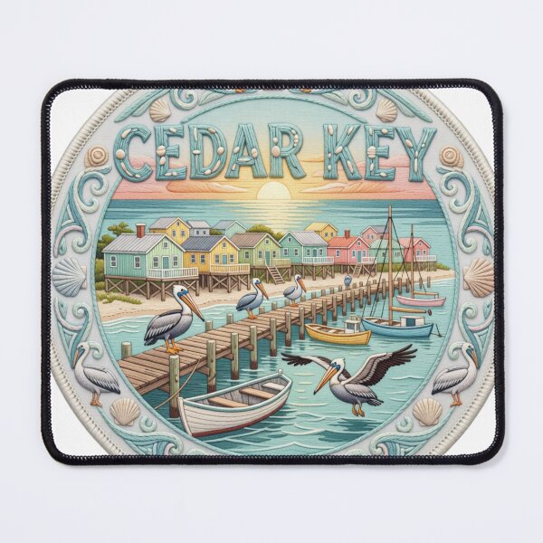 Item preview, Cedar Key Florida USA Gulf Coast Fishing Village Pier Embroidered Patch Sticker designed and sold by Imaginarium of Chaos falcon88 .
