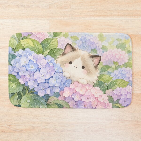 Item preview, Ragdoll Cat Peeking Through Pastel Hydrangea Flowers designed and sold by AshiraCreations.