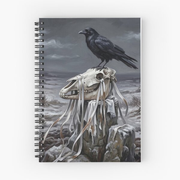 Item preview, Gothic Mari Lwyd Winter Raven Horse Skull Folk Art Illustration designed and sold by Englandbear.