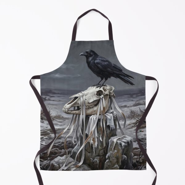 Item preview, Gothic Mari Lwyd Winter Raven Horse Skull Folk Art Illustration designed and sold by Englandbear.