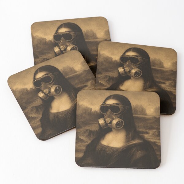Item preview, Funny Bathroom Poster Mona Lisa Gas Mask Art designed and sold by funnygeekss.