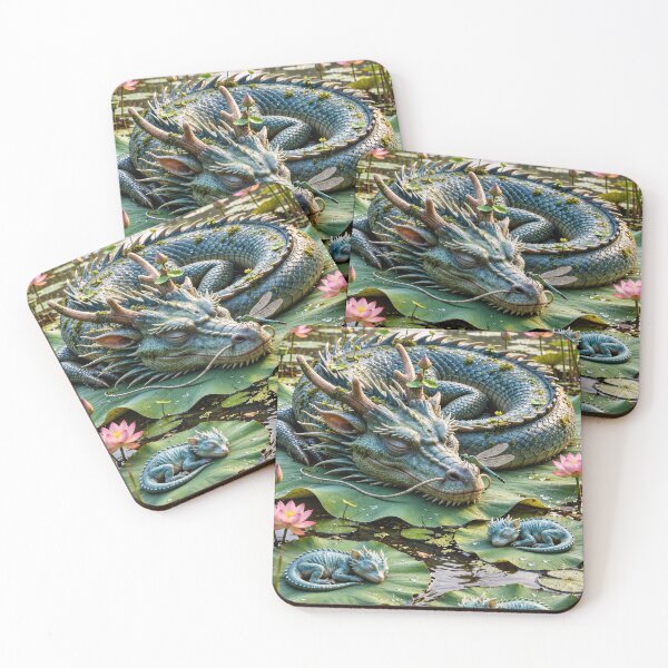 Item preview, Enchanted Pond Dragon Family with Sleeping Baby Dragons – Magical Fantasy Artwork designed and sold by DrakariArt.