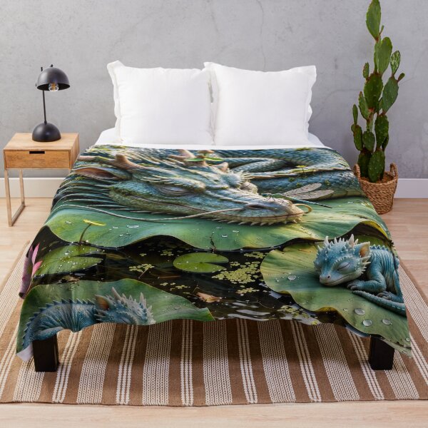 Item preview, Enchanted Pond Dragon Family with Sleeping Baby Dragons – Magical Fantasy Artwork designed and sold by DrakariArt.