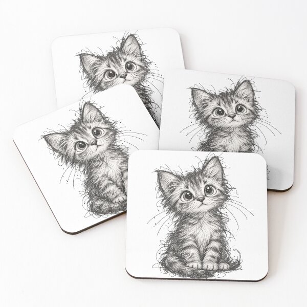 Item preview, Cute Fluffy Kitten Black and White Sketch designed and sold by LandFinStudio.