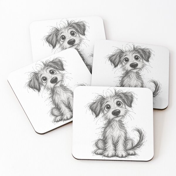 Item preview, Cute Fluffy Puppy Black and White Sketch designed and sold by LandFinStudio.