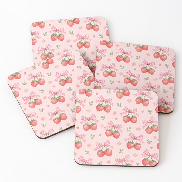 Item preview, Coquette Strawberries with Pink Gingham Bows designed and sold by KokoDeez.