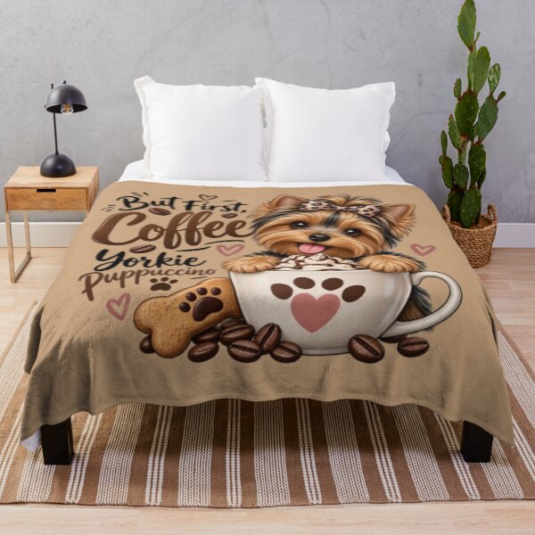 Item preview, But First Coffee - Cute Yorkie Puppuccino Dog Lover Art designed and sold by Yorkie Magic Studio .