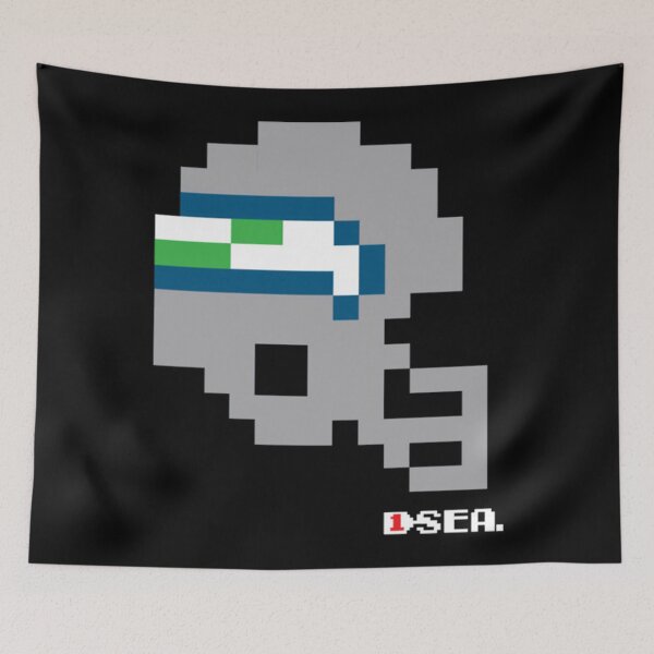 Aperçu de l'œuvre Casque pixelisé style Tecmo Bowl des Seahawks de Seattle créée et vendue par Fibi-studio.