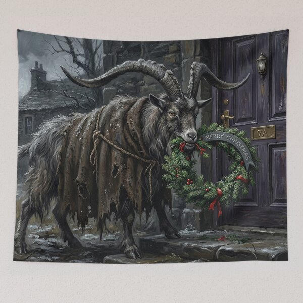 Item preview, Gothic Winter Horned Goat Ram Folk Art Christmas Wreath Illustration designed and sold by Englandbear.