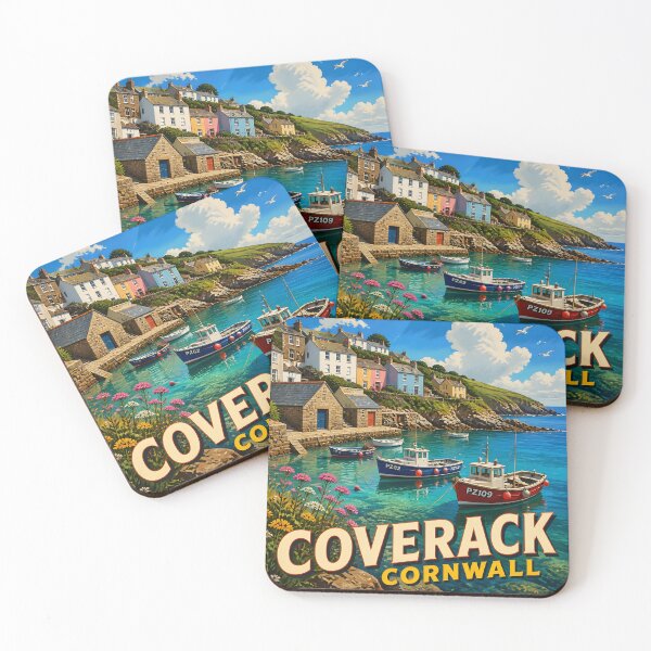 Item preview, Coverack Cornwall – Vintage Fishing Harbour Travel Poster designed and sold by LSVart.