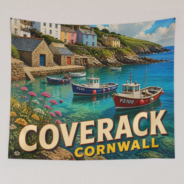 Item preview, Coverack Cornwall – Vintage Fishing Harbour Travel Poster designed and sold by LSVart.