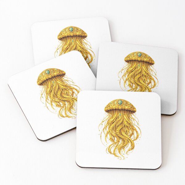 Item preview, Glowing Golden Jellyfish | Fantasy Ocean Creature Art | Golden Ocean Glow Collection designed and sold by Zaru Art Studio.