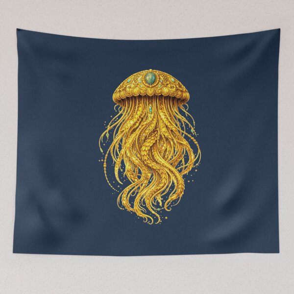 Item preview, Glowing Golden Jellyfish | Fantasy Ocean Creature Art | Golden Ocean Glow Collection designed and sold by Zaru Art Studio.