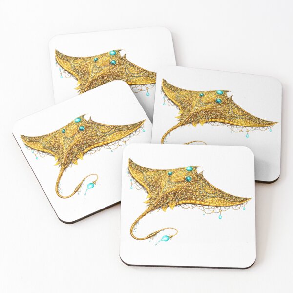 Item preview, Golden Manta Ray | Ornate Stingray Ocean Art | Golden Ocean Glow Collection designed and sold by Zaru Art Studio.