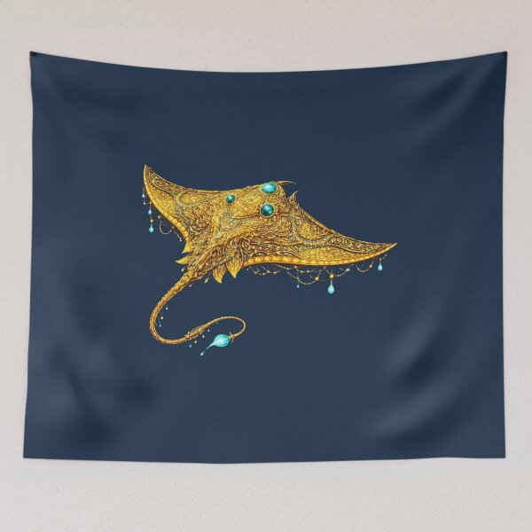 Item preview, Golden Manta Ray | Ornate Stingray Ocean Art | Golden Ocean Glow Collection designed and sold by Zaru Art Studio.