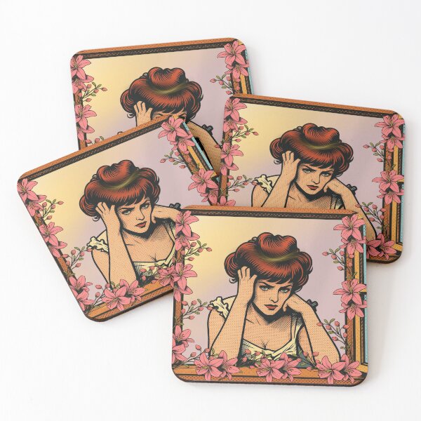 Item preview, Vintage Retro Woman with Pink Lilies - Aesthetic Pop Art Print designed and sold by tinkeybabes.