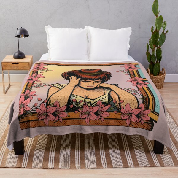 Item preview, Vintage Retro Woman with Pink Lilies - Aesthetic Pop Art Print designed and sold by tinkeybabes.