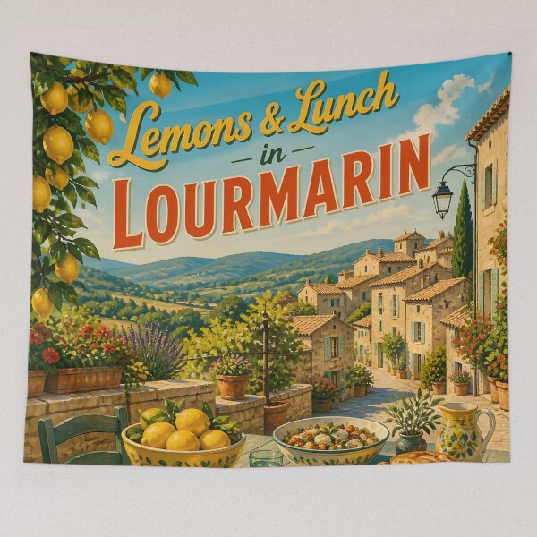 Item preview, Lourmarin Provence – Vintage Village Lunch Travel Poster designed and sold by LSVart.