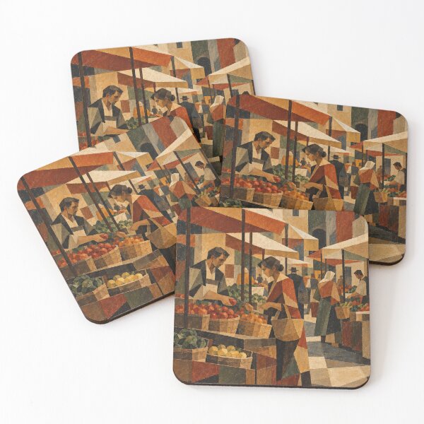 Item preview, Market in Ochre – Geometric Street Market Painting, Cubist Style Wall Art designed and sold by Form & Favour.