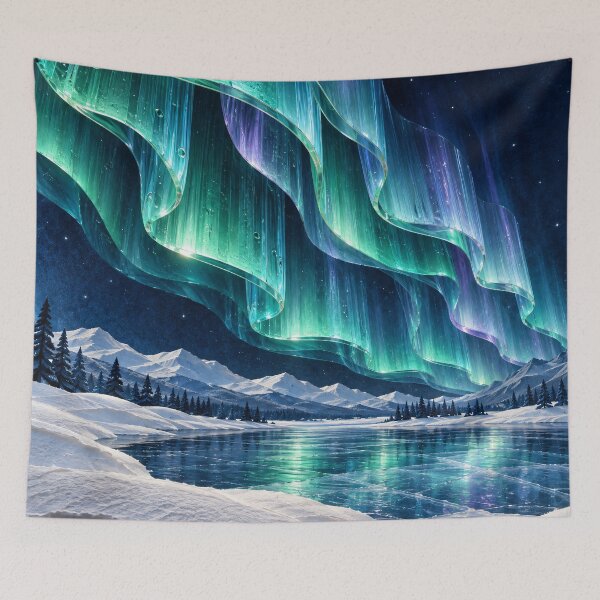 Item preview, Northern Lights Over Frozen Lake – Aurora Borealis Winter Landscape designed and sold by Kaleidoscope Print.