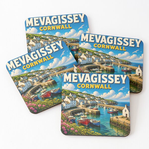 Item preview, Mevagissey Cornwall – Vintage Fishing Harbour Travel Poster designed and sold by LSVart.