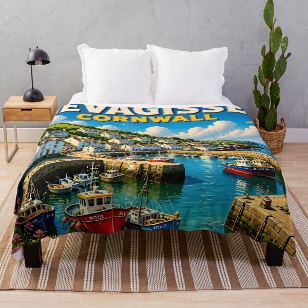 Item preview, Mevagissey Cornwall – Vintage Fishing Harbour Travel Poster designed and sold by LSVart.