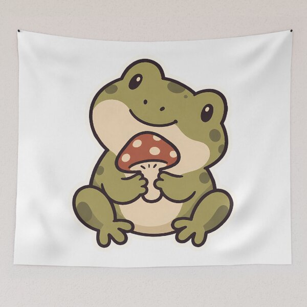 Item preview, Cute Frog Holding a Red Mushroom Frogcore designed and sold by OuqCreations.