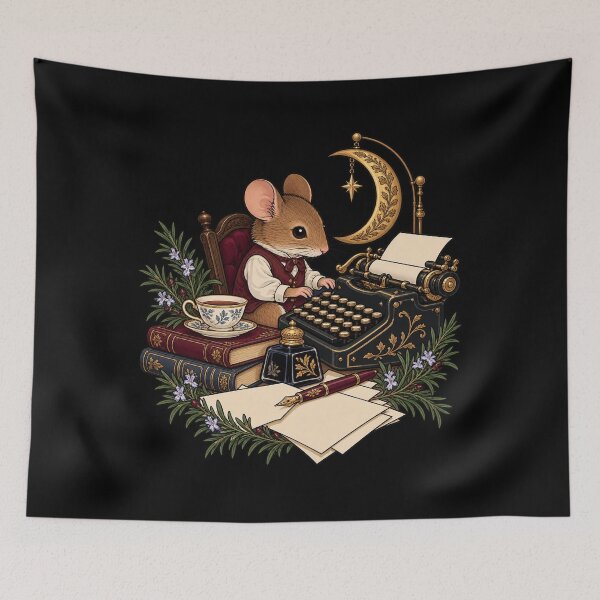 Item preview, Moonlit Poet Mouse – Vintage Typewriter Writer designed and sold by suechtmpoa.