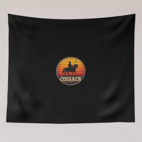 Item preview, Retro 80s Sunset Cossack Warrior Horseback Typography designed and sold by ValhallaHub.