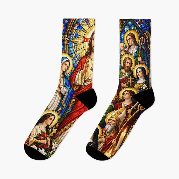Item preview, All Saints Day – Sacred Heart of Jesus Gothic Stained Glass Art designed and sold by DigitalChickHub.
