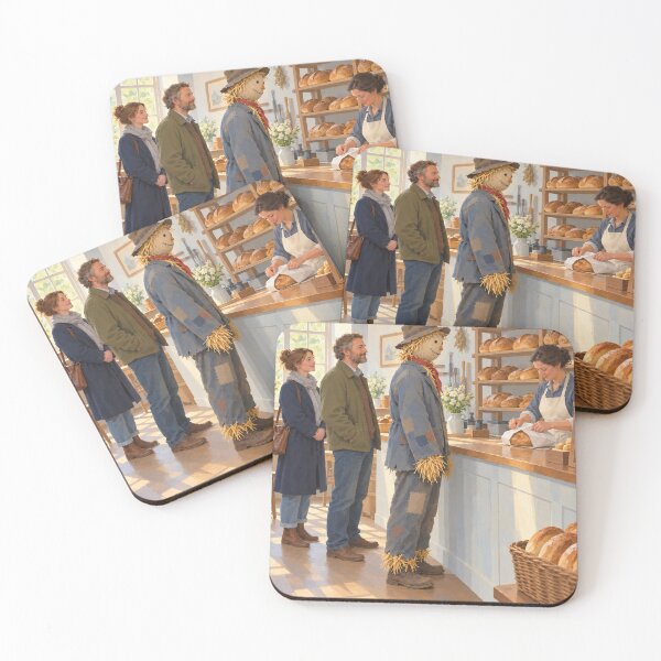 Item preview, The Patient Customer – Scarecrow Bakery Painting, Whimsical Kitchen Wall Art designed and sold by Form & Favour.