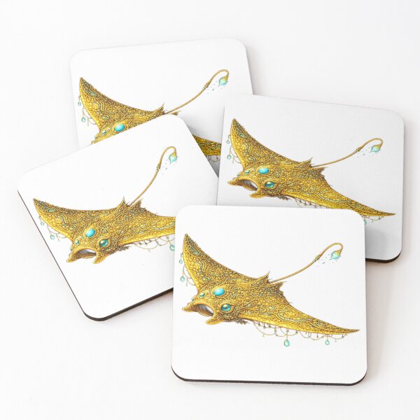 Item preview, Golden Manta Ray | Glowing Gold Ocean Creature Art | Golden Ocean Glow Collection designed and sold by Zaru Art Studio.