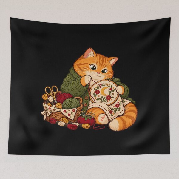 Item preview, Needlepoint Cat Craft Night – Cozy Embroidery Ginger Cat designed and sold by suechtmpoa.