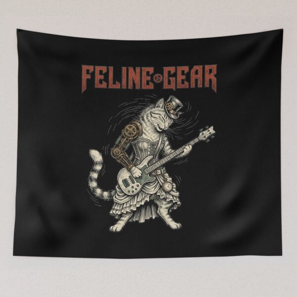 Item preview, Fate Gear Feline Gear Steampunk Cat Bass Player Clockwork Cat Victorian Steampunk Gift, Bassist Gift Metal Cat Lover designed and sold by FurRealStudioCo.