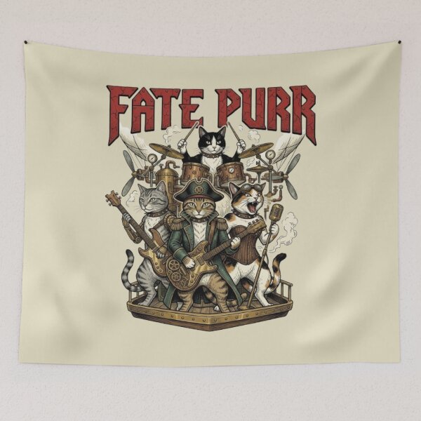 Item preview, Fate Gear Purr Steampunk Cat Band  Airship Metal Cats Steampunk Heavy Metal Gift Cat Guitarist Cat Mom Metalhead Gift designed and sold by FurRealStudioCo.