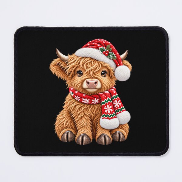 Item preview, Highland Cow Christmas in Santa Hat and Cozy Knit Scarf designed and sold by hartwell-made.