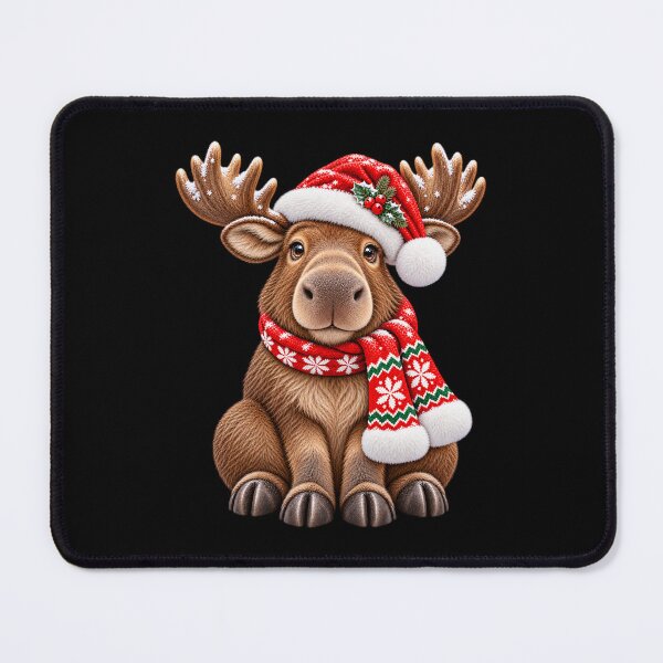 Item preview, Christmas Moose in Santa Hat and Festive Knit Scarf designed and sold by hartwell-made.