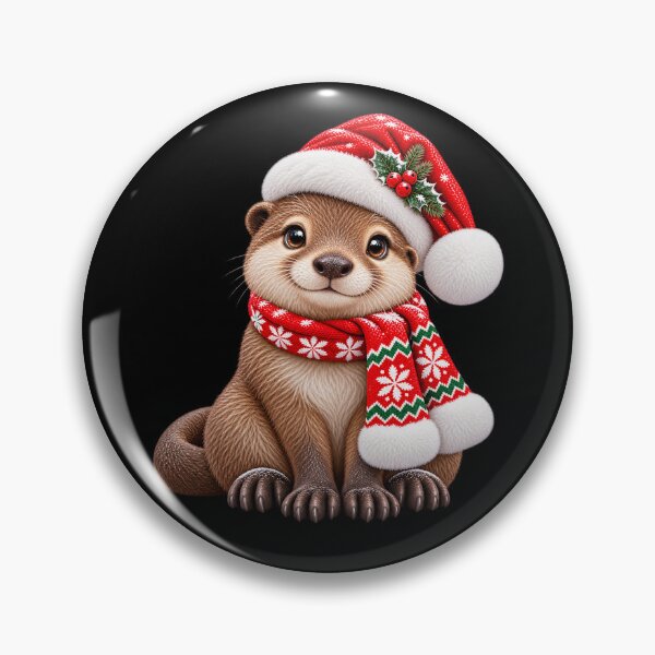 Item preview, Christmas Otter Wearing Santa Hat and Cozy Knit Scarf designed and sold by hartwell-made.