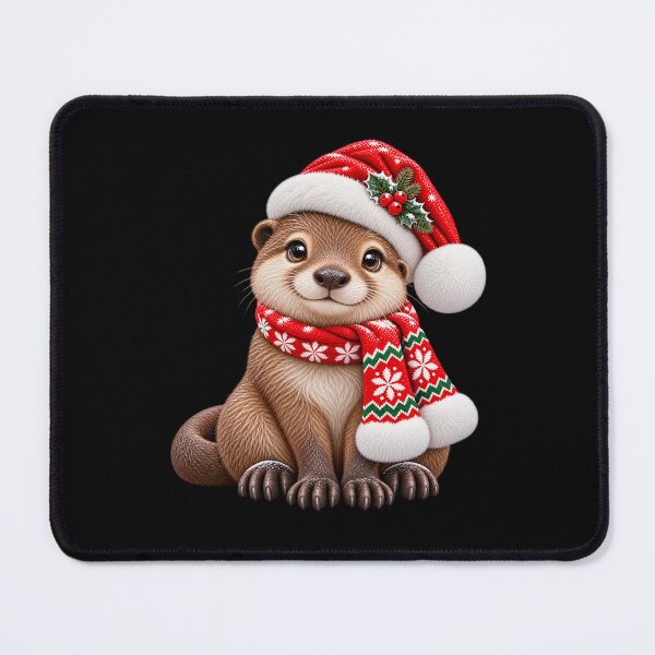 Item preview, Christmas Otter Wearing Santa Hat and Cozy Knit Scarf designed and sold by hartwell-made.