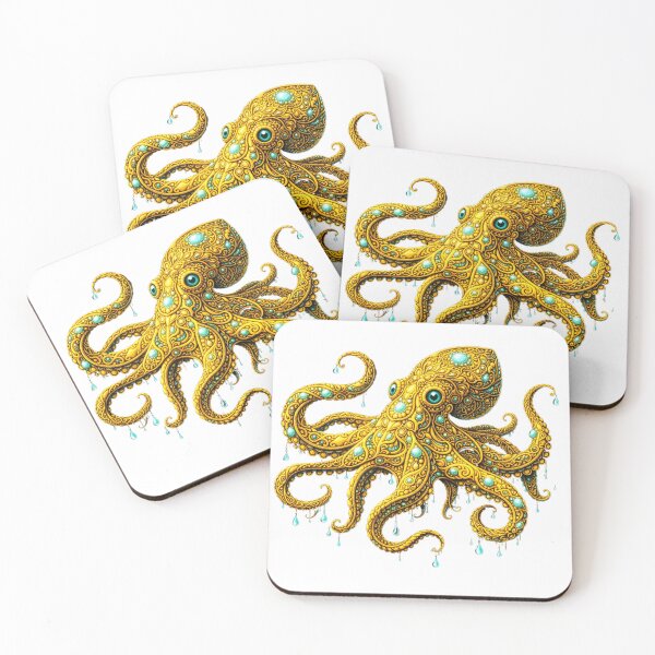 Item preview, Golden Octopus | Ornate Gold Sea Creature Art | Golden Ocean Glow Collection designed and sold by Zaru Art Studio.