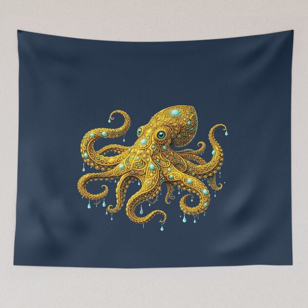 Item preview, Golden Octopus | Ornate Gold Sea Creature Art | Golden Ocean Glow Collection designed and sold by Zaru Art Studio.