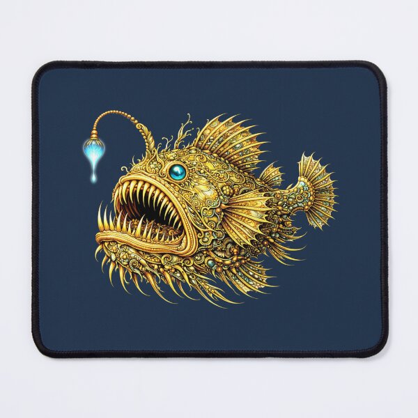 Item preview, Golden Anglerfish | Glowing Deep Sea Fish Art | Golden Ocean Glow Collection designed and sold by Zaru Art Studio.
