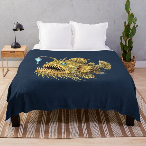 Item preview, Golden Anglerfish | Glowing Deep Sea Fish Art | Golden Ocean Glow Collection designed and sold by Zaru Art Studio.