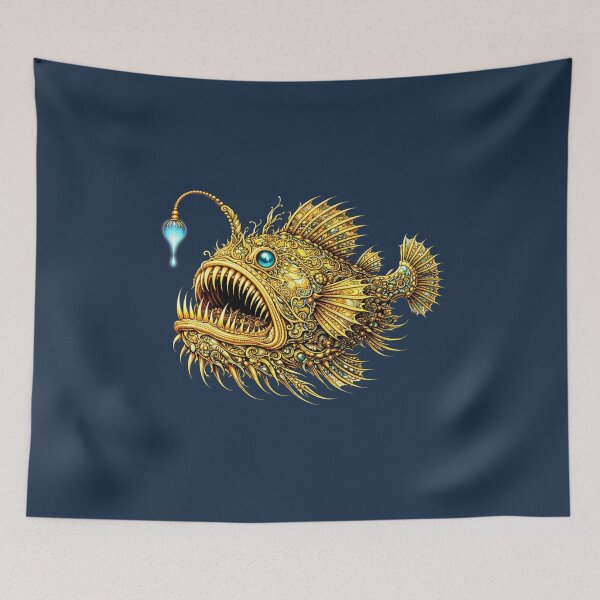 Item preview, Golden Anglerfish | Glowing Deep Sea Fish Art | Golden Ocean Glow Collection designed and sold by Zaru Art Studio.
