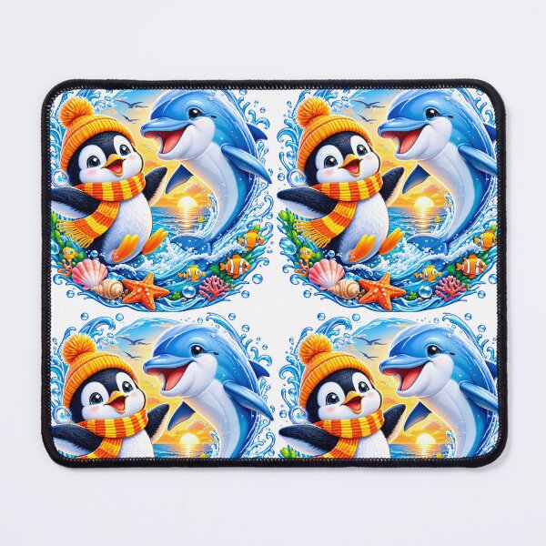 Item preview, Cute Penguin and Dolphin Ocean Adventure – Colorful Sea Friends designed and sold by vinothmech53.