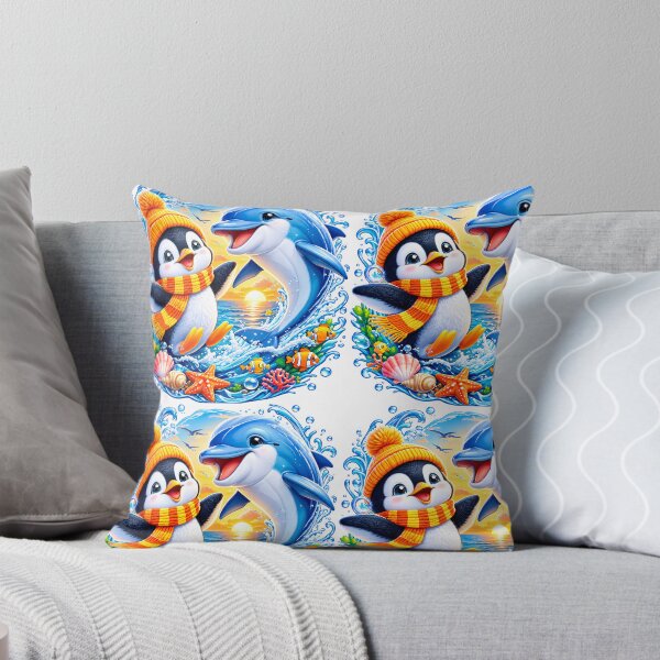 Item preview, Cute Penguin and Dolphin Ocean Adventure – Colorful Sea Friends designed and sold by vinothmech53.